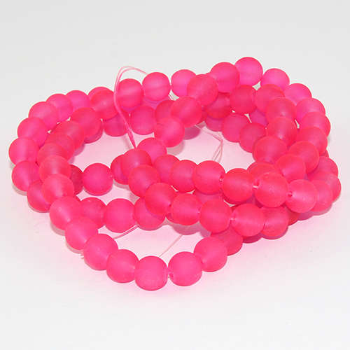 8mm Frosted Glass Beads - 78cm Strand - Dark Neon Pink