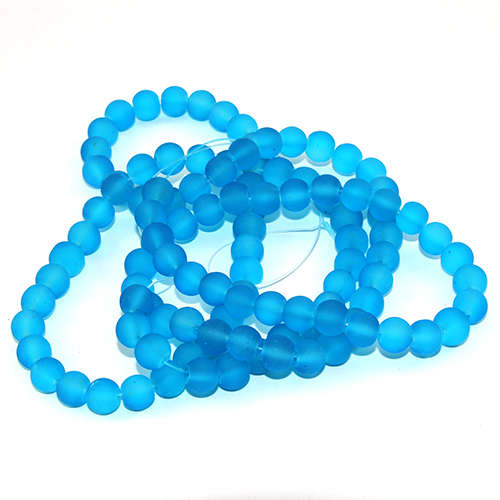8mm Frosted Glass Beads - 78cm Strand - Turquoise
