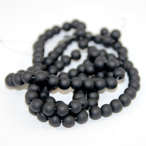 8mm Frosted Glass Beads - 78cm Strand - Black