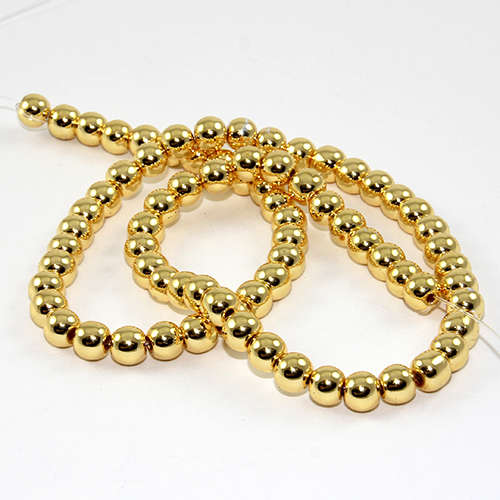 6mm Electroplated Hematite Beads - 38cm Strand - Gold Plated