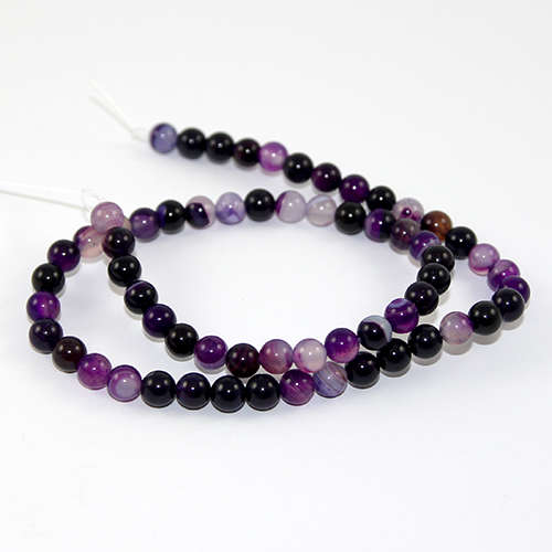 6mm Natural Striped Agate Round Beads - 38cm Strand - Purple