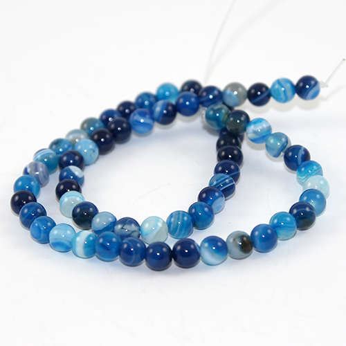 6mm Natural Striped Agate Round Beads - 38cm Strand - Blue