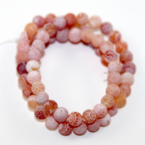 6mm Natural Frosted Agate Beads - 38cm Strands - Red