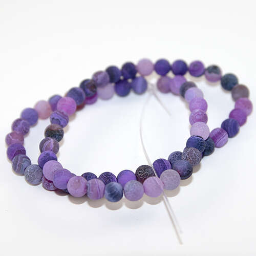 6mm Natural Frosted Agate Beads - 38cm Strands - Purple