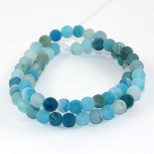 6mm Natural Frosted Agate Beads - 38cm Strands - Blue