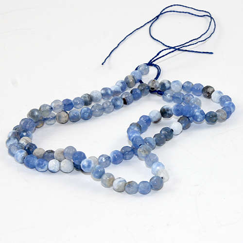 4mm Faceted Natural Agate Round Beads - 38cm Strand - Blue