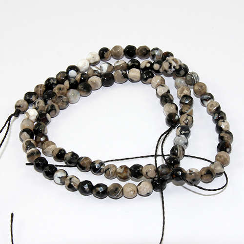 4mm Faceted Natural Agate Round Beads - 38cm Strand - Black