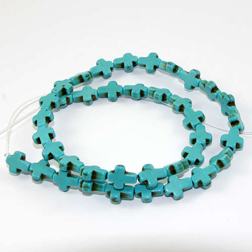 8mm x 10mm Turquoise Cross Bead - 38cm Strand - Blue
