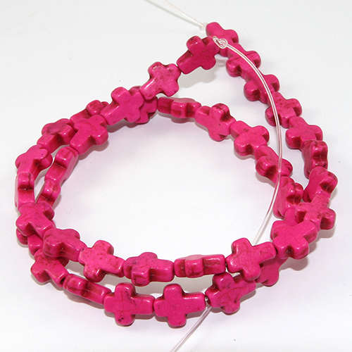 8mm x 10mm Turquoise Cross Bead - 38cm Strand - Pink