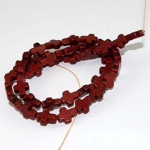 8mm x 10mm Turquoise Cross Bead - 38cm Strand - Brown