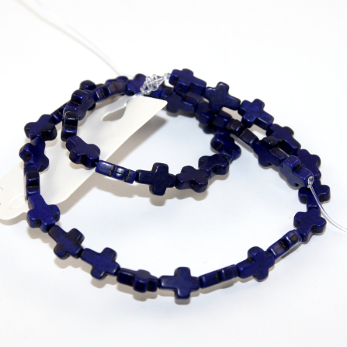 8mm x 10mm Turquoise Cross Bead - 38cm Strand - Dark Blue