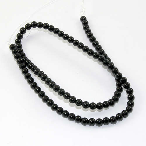 4mm Natural Black Agate Round Bead Strands - 38cm Strand 