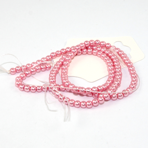 3mm Round Glass Pearls - 38cm Strand - Pink