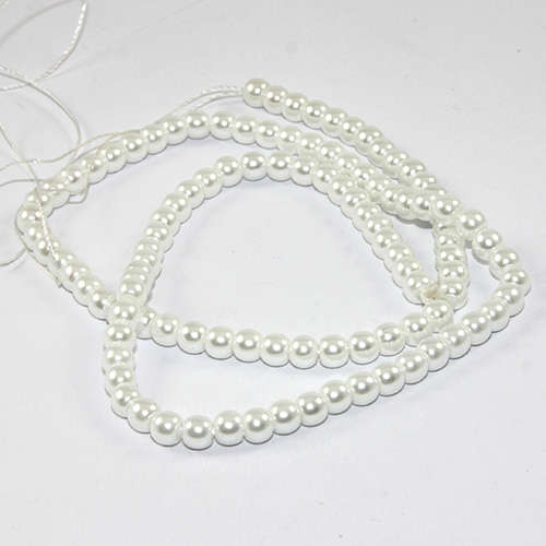 4mm Round Glass Pearls - 38cm Strand - White