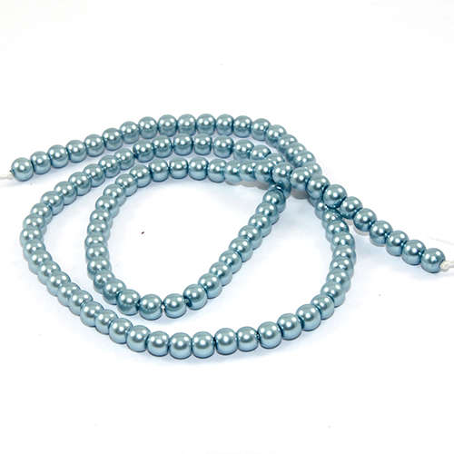 4mm Round Glass Pearls - 38cm Strand - Light Blue