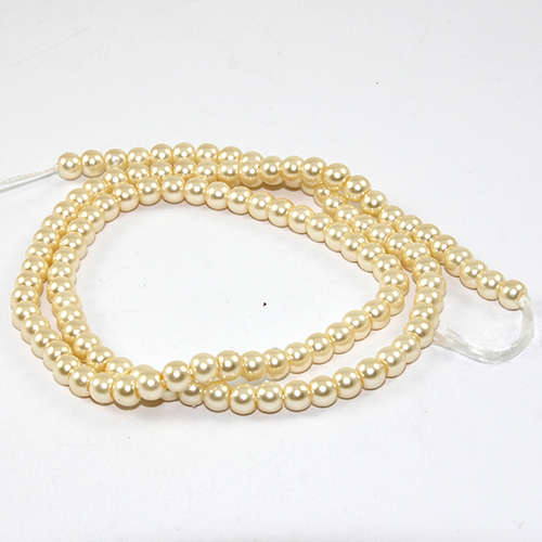 4mm Round Glass Pearls - 38cm Strand - Pale Yellow