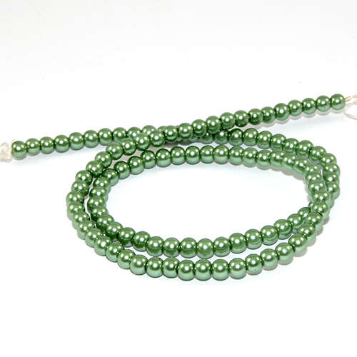 4mm Round Glass Pearls - 38cm Strand - Olive Green