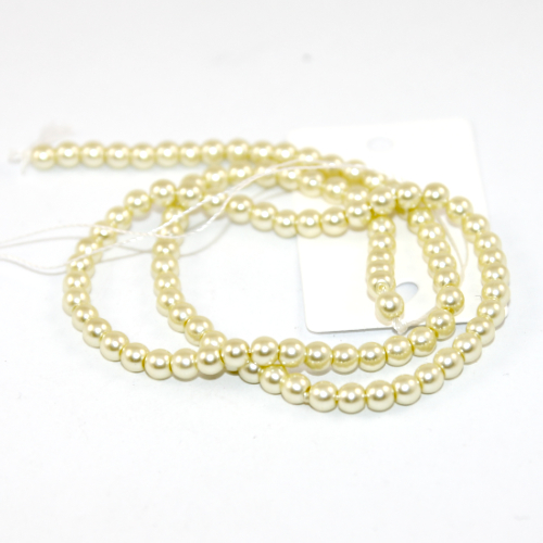 4mm Round Glass Pearls - 38cm Strand - Yellow Gold