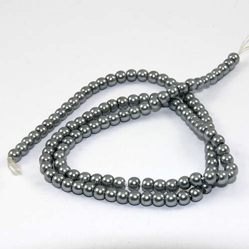 4mm Round Glass Pearls - 38cm Strand - Grey