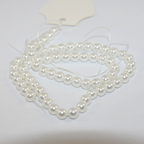 6mm Round Glass Pearls - 38cm Strand - White