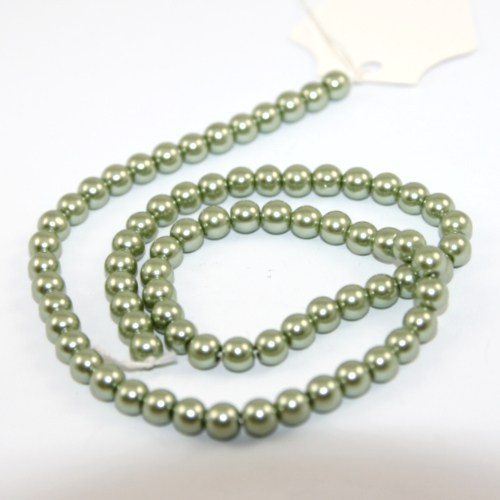 6mm Round Glass Pearls - 38cm Strand - Olive Green