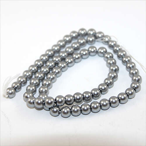 6mm Round Glass Pearls - 38cm Strand - Silver