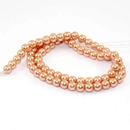 6mm Round Glass Pearls - 38cm Strand - Apricot