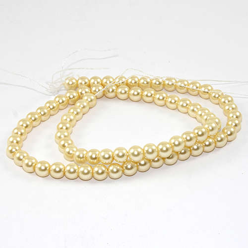 6mm Round Glass Pearls - 38cm Strand - Light Gold
