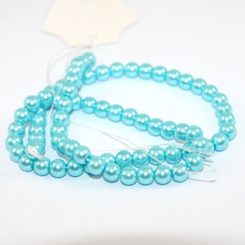 6mm Round Glass Pearls - 38cm Strand - Turquoise Blue