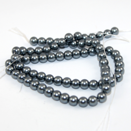 6mm Round Glass Pearls - 38cm Strand - Grey