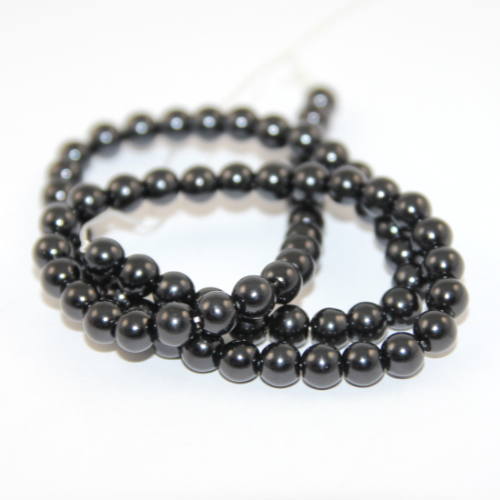 6mm Round Glass Pearls - 38cm Strand - Black