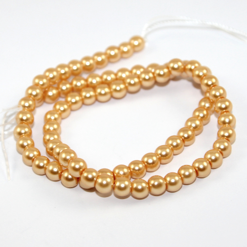 6mm Round Glass Pearls - 38cm Strand - Gold