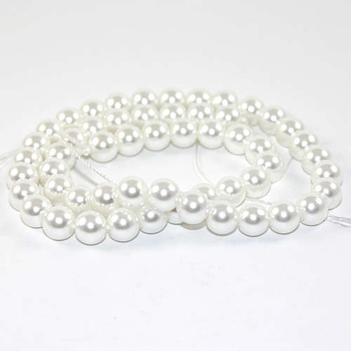 8mm Round Glass Pearls - 38cm Strand - White