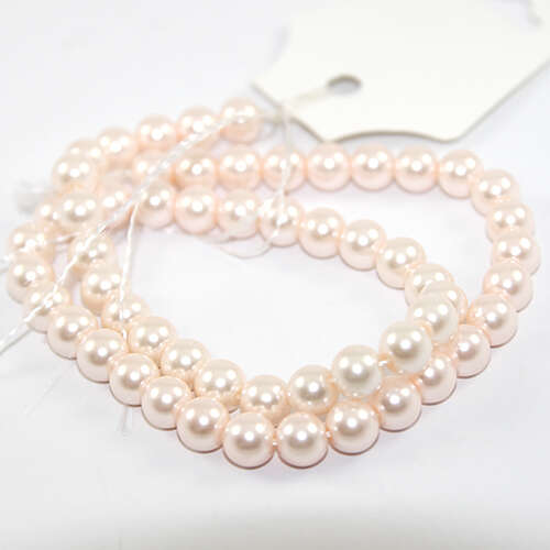 8mm Round Glass Pearls - 38cm Strand - Cream Rose