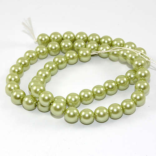 8mm Round Glass Pearls - 38cm Strand - Lime Green