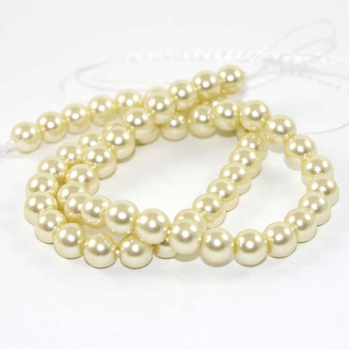 8mm Round Glass Pearls - 38cm Strand - Pale Lemon