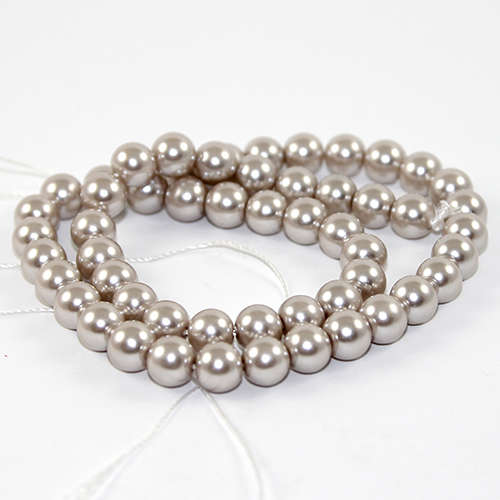 8mm Round Glass Pearls - 38cm Strand - Taupe