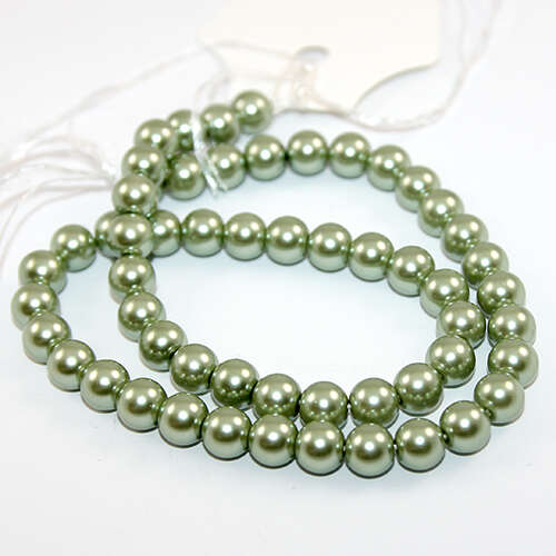 8mm Round Glass Pearls - 38cm Strand - Olive Green