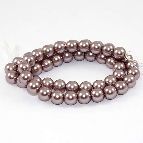 8mm Round Glass Pearls - 38cm Strand - Burnished Maple