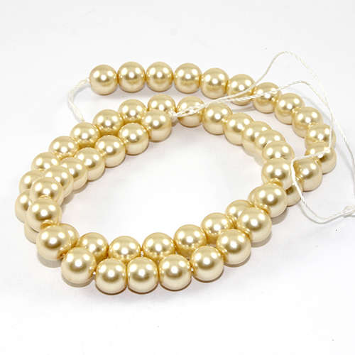 8mm Round Glass Pearls - 38cm Strand - Light Gold