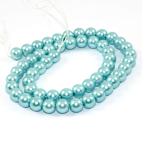 8mm Round Glass Pearls - 38cm Strand - Turquoise Blue