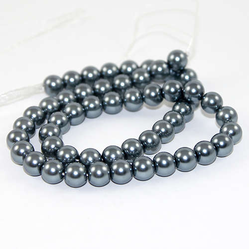 8mm Round Glass Pearls - 38cm Strand - Grey
