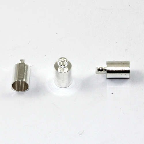 5mm Brass Cord End - Glue in - Silver