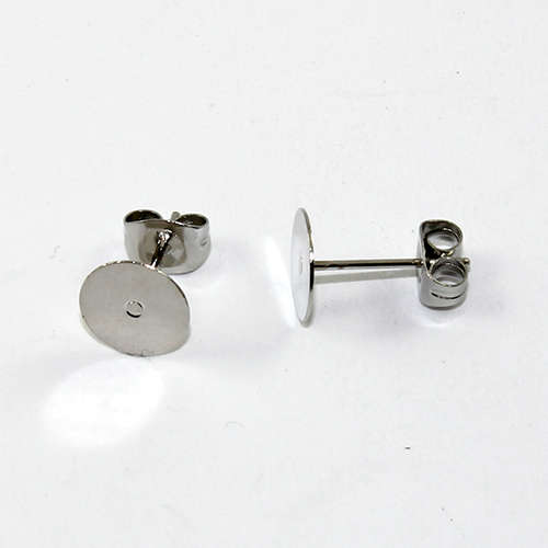 8mm Flat Pad Stud & Butterfly Back - Pair - Stainless Steel