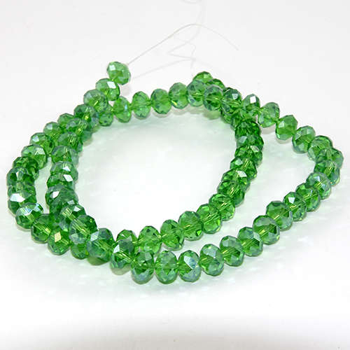 6mm x 8mm Glass Rondelle - 38cm Strand - Green AB