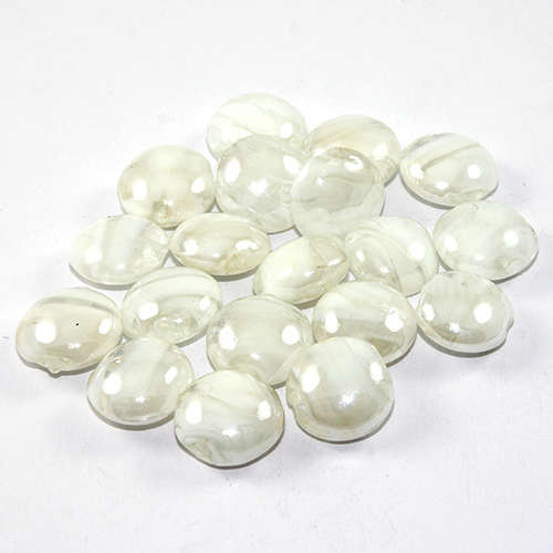 16mm Flat Round Handmade Lampwork Beads - White - 10 Piece Bag