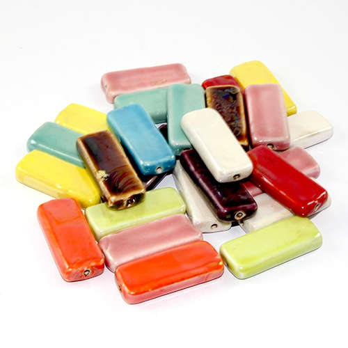 35mm x 14mm Pearlized Rectangle Handmade Porcelain Beads - Mixed Colours - 4 Piece Bags
