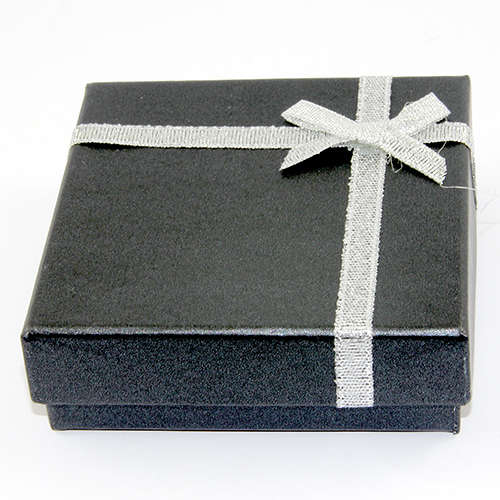 90mm Square Gift Box with Silver Satin Ribbon - Black