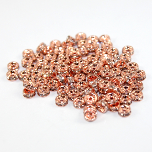 6mm Round Rhinestone Rondelle - Crystal - Rose Gold