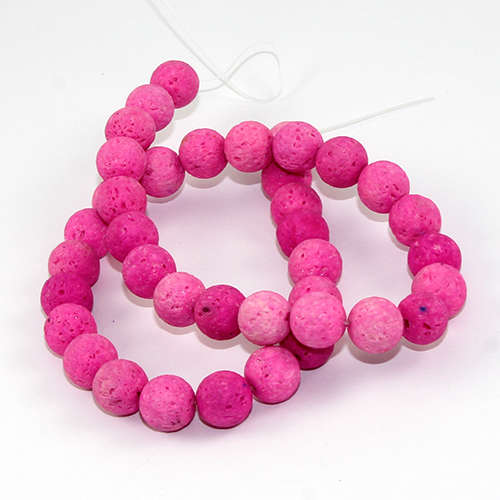 10mm Dyed Natural Lava Beads 38cm Strand - Neon Pink